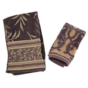 Vintage Terrisol Brazil Hand Towel and Washcloth Set Purple Cream Floral